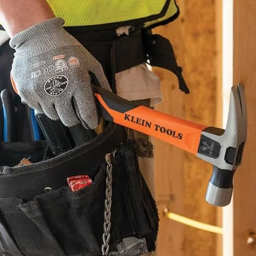 Klein Tools H80820 Straight-Claw Hammer, 20-Ounce, Fiberglass Non-Slip Shock Absorbing Grip Handle with Tether Hole, 13-Inch