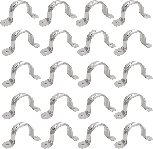 1.5inch Two Hole Strap U Bracket Stainless Steel Tube Strap Tension Clip Assortment Kit Heavy Duty Rigid Pipe Strap Clamp for The Inner Diameter of Water Pipe is 1.5inch 20Pcs(50mm)