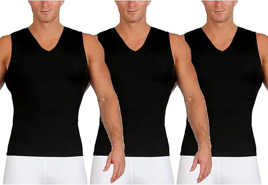 Insta Slim - Made in USA - 3 Pack - Mens Compression Body Shaper Sleeveless V-Neck for Back Support, Gynecomastia & Hernias