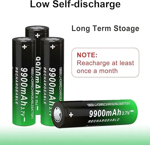 3.7 Volt 18650 Rechargeable Battery 9900mAh 18650 Battery Flat Top Rechargeable Li-ion Battery for Flashlight, Headlamp, 2 Pack