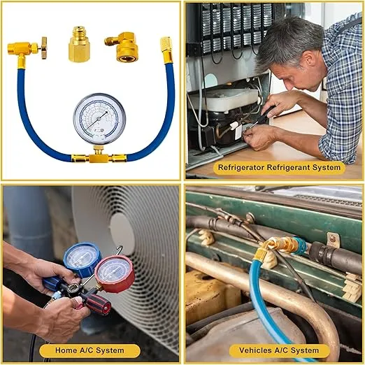 Belleone R134a Refrigerant Recharge Kit, AC Recharge Hose Kit with Gauge, R134a Freon Can Tap Recharging Hose with Detachable R134a Quick Coupler, R134a Self-Sealing Adapter for AC Refrigerant System