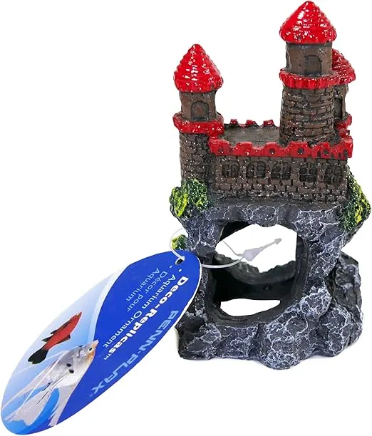 Penn-Plax Age-of-Magic Magical Mini Castle Aquarium Decoration – Safe for Freshwater and Saltwater Fish Tanks – Red