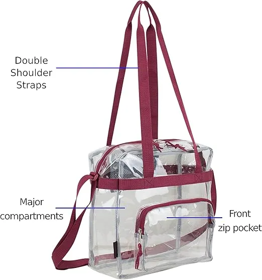 Eastsport Clear Bag Stadium Approved Tote Crossbody Shoulder Messenger Strap for Sports Concert Work Events See Through