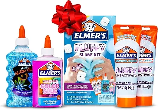 Elmer’s Fluffy Slime Kit, Includes Elmer’s Translucent Color Glue, Elmer’s Glitter Glue, Elmer’s Fluffy Slime Activator, 4 Count