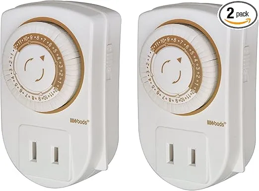 Woods 50006WD Indoor 24-Hour Mechanical Outlet Timer, 30 Minute Intervals,2-Pack,White