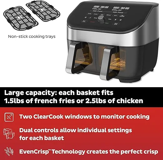 Instant Pot Vortex Plus XL 8QT ClearCook Air Fryer, Clear Windows & Custom Program Options,8-in-1 Functions that Crisps,Broils,Roasts, Dehydrates, Bakes, Reheats, from the Makers of Instant Pot, Black