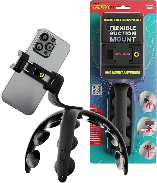 Tenikle® PRO - Flexible Tentacle Tripod for Mobile Phone and Action Camera GoPro, Insta360, DJI Osmo, As Seen on Shark Tank, Bendable Suction Cup Camera Mount & Holder, iPhone & Android Compatible