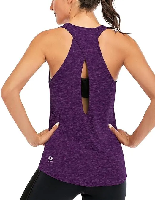 ICTIVE Womens Cross Backless Workout Tops for Women Racerback Tank Tops Open Back Running Tank Tops Muscle Tank Yoga Shirts