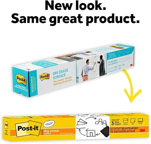 Post-it Dry Erase Whiteboard Film Surface for Walls, Doors, Tables, Chalkboards, Whiteboards, and More, Removable, Stain-Proof, Easy Installation, 6 ft x 4 ft Roll (DEF6X4)