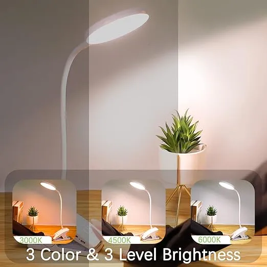 SUNLONG Dorm Room Essential Clip on Light Wall-Mounted, 3 Color Portable Desk Light Mini Clip Lamp, Battery Operation Small Desk Lamp with Clamp, Reading Lights for Books Bunk Bed Headboard Makeup