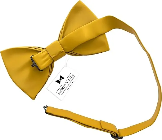 Adam Young Men's Bow Ties with Handkerchief Pre-Tied Style Formal Satin Classic Bowtie for Tuxedo Faux Silk