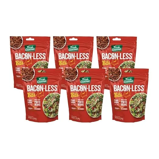 Fresh Gourmet Vegan Bacon-Less Bits - 3.5 oz Plant-Based Topping for Salads, Potatoes, Soups, and More Soy-Free, Kosher, and Smoky Flavor, Resealable Pouch (Pack of 6)