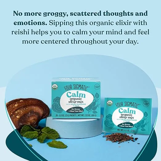 Reishi Mushroom Elixir Mix by Four Sigmatic | Coffee Alternative with Organic Reishi Mushroom Powder, Tulsi, Rose Hips & Mint | Support Stress & Sleep | Decaf, Vegan, Gluten-Free & Keto | 20 Packets
