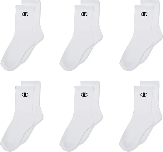 Champion Kids' 6-Pack Crew Socks with Color and Size Options