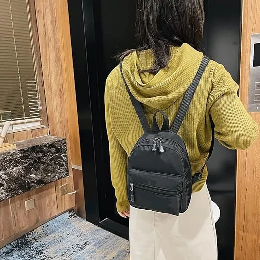Casual Nylon Women Mini Backpack Fashion Solid Color Preppy Style Female Small Travel Knapsack Rucksacks (Style A Black)