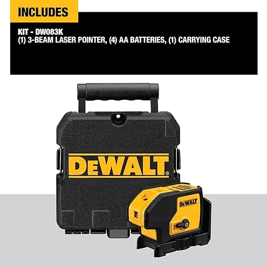 DEWALT Line Laser, Self-Leveling, 3-Beam, Red (DW083K), Yellow