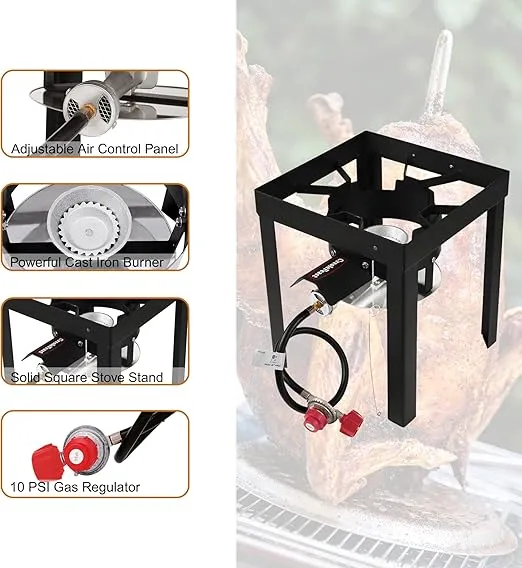Creole Feast TFK-TG-3001 30 Qt. Turkey Fryer Boiler Steamer Kit with 10 Qt. Fish Fryer Pot & Gloves, Outdoor Turkey Fryer Pot with Basket and Burner, 50,000 BTUs, Silver & Black