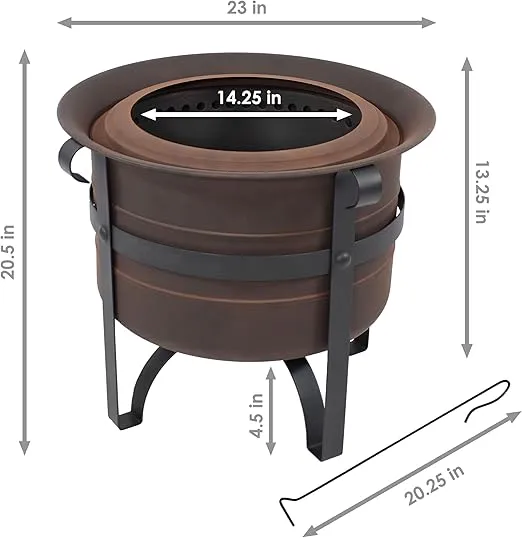 Sunnydaze 23-Inch Cauldron-Style Smokeless Wood-Burning Fire Pit with Cover and Poker - Steel Outdoor Smokeless Fire Pit for The Backyard