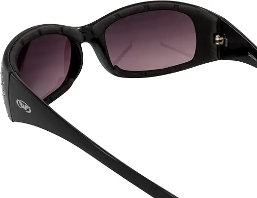 Global Vision Eyewear Marilyn 2 Plus Motorcycle Glasses for Women Black Frame Bling-ed Out with Rhinestones
