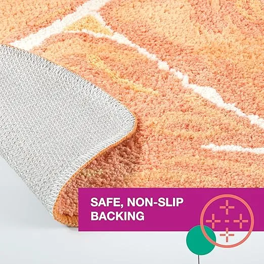 TOWN & COUNTRY PLAY Citrus Slice Orange Half Circle Shaped Bath Mat, Absorbent Tufted Floor Mat, Non-Slip Backing, Machine Washable, Orange, 34.7"x18.1"