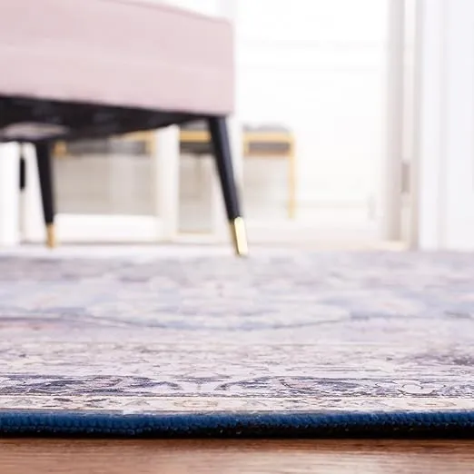 SAFAVIEH Tucson Collection Area Rug - 6' Square, Blue & Charcoal, Persian Design, Non-Shedding Machine Washable & Slip Resistant Ideal for High Traffic Areas in Living Room, Bedroom (TSN137M)