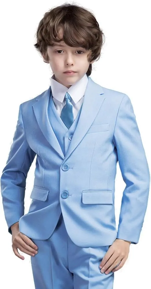 Yanlu 5 Piece Boy's Formal Suits Jacket+Vest+Pants+Shirt+Tie Kids Tuxedos 7 Colors