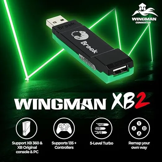 Brook Wingman XB2 Converter for Wireless Controller Adapter for Xbox Retro Consoles and PC, Supports Remap and Adjustable Turbo
