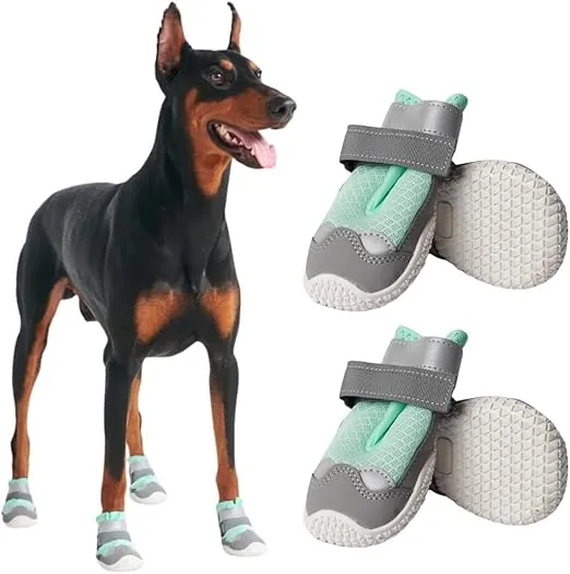 Dog Shoes for Medium Large Dogs, Anti-Slip Dog Booties, Protect Paws from Hot Pavement Winter Snow Hiking Reflective 4PCS - Turquoise, C