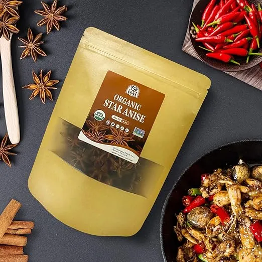 52USA Organic Star Anise, 4 Ounce (Pack of 1), NON-GMO Verified Chinese Star Anise Whole, Dried Star Anise Pods for Tea and baking