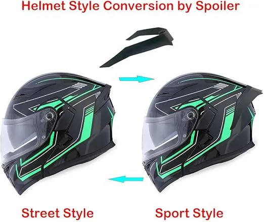 1Storm Motorcycle Modular Full Face Helmet Flip up Dual Visor Sun Shield: HB89 Arrow Green