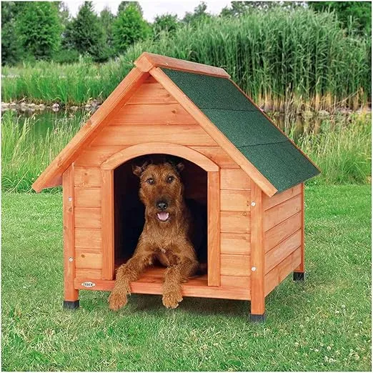 TRIXIE Natura Cottage Dog House– Outdoor Dog House for Medium Dogs with Weatherproof Sealer & Peaked Roof, Wooden Dog House with Adjustable Legs for Medium Dogs – 34.75 x 30.5 x 32.5 in