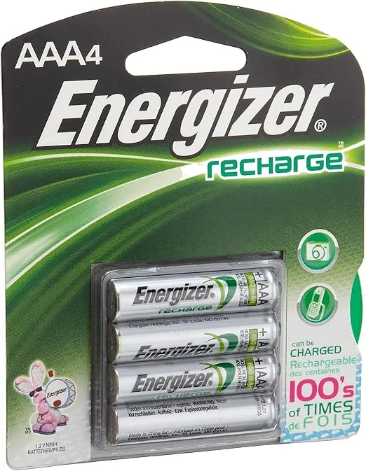 Energizer NiMH Rechargeable Batteries, AAA, 4 Batteries/Pack