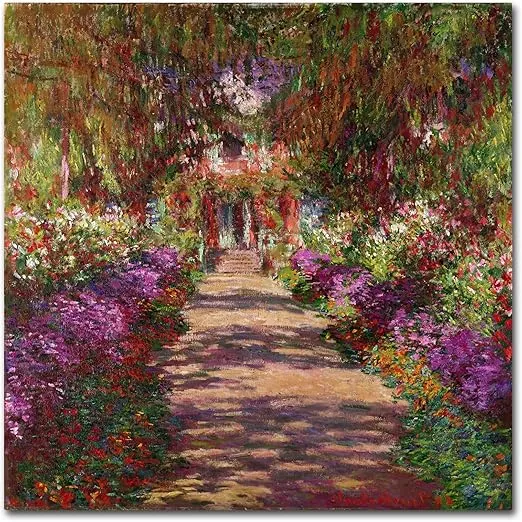 Trademark Fine Art ' A Pathway in Monets Garden ' Stretched Canvas by Claude Monet 18x18