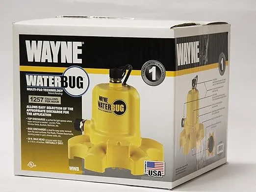 WAYNE WaterBUG 1/6 HP 1350 GPH Submersible Multi-Flo Technology-Water Removal and Transfer Pump, No Size, Yellow