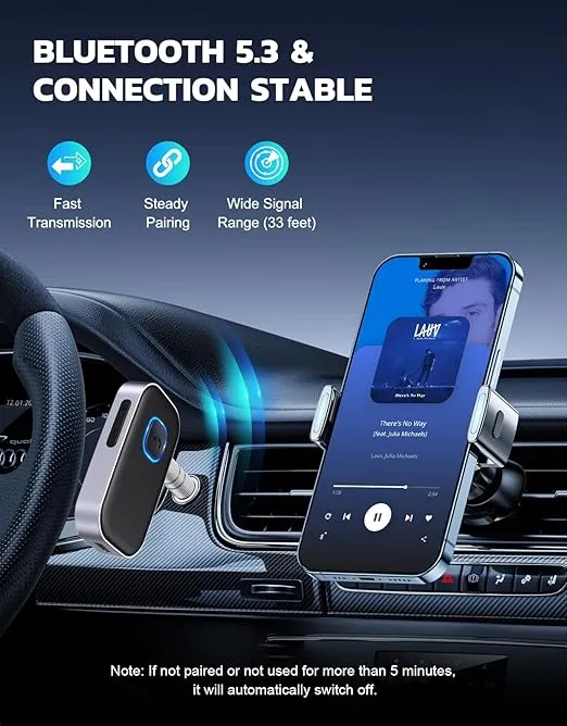 COMSOON Bluetooth Receiver for Car, Noise Cancelling 3.5mm AUX Bluetooth Car Adapter, Wireless Audio Receiver for Home Stereo/Wired Headphones, Hands-Free Call, 16H Battery Life - Black+Silver