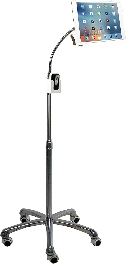 Gooseneck Floor Stand – CTA Heavy-Duty Height-Adjustable Rotating Tablet Stand for iPad 7th/ 8th/ 9th Gen 10.2”, iPad Air 4, 12.9”, iPad Pro, 11”, iPad Pro, Surface Pro 4, Zebra & Other 7-13” Tablets