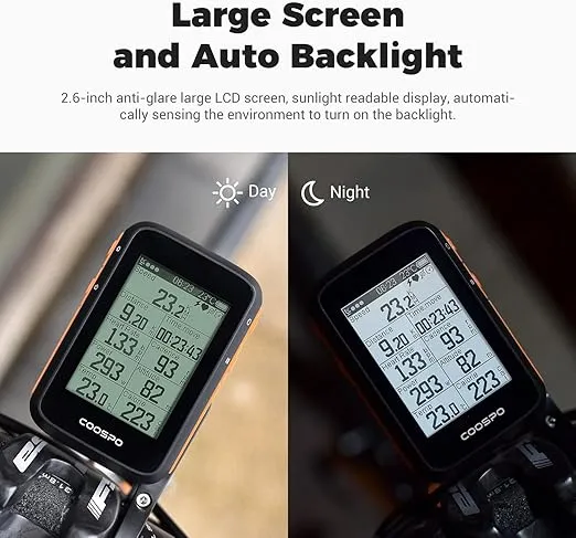 COOSPO Bike Computer Wireless GPS, Bike Speedometer with Auto Backlight, Bluetooth ANT Cycling GPS Computer, Bicycle Computer BC200 with Waterproof, Compatible with CooSporide app