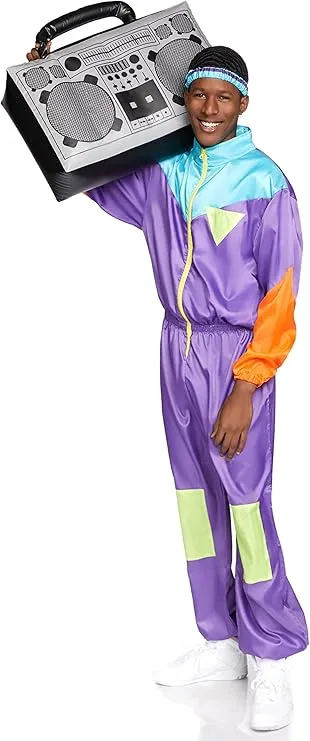 Leg Avenue Men's 2 Pc Awesome 80s Track Suit with Zip-Up Jumpsuit and Headband