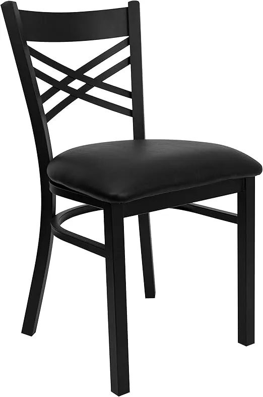 Flash Furniture Hercules Series "X" Back Metal Restaurant Chair, Modern Upholstered Armless Dining Chair for Restaurants and Kitchens, Black
