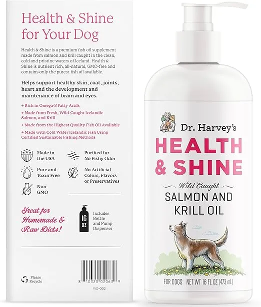 Dr. Harvey's Health & Shine Salmon and Krill Fish Oil for Dogs- Supports Healthy Heart, Brain, and Eyes (16 FL OZ)