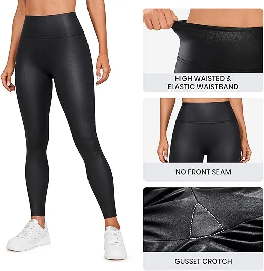 CRZ YOGA Butterluxe Matte Faux Leather Leggings for Women 28'' - No Front Seam High Waist Stretch Tights Pleather Pants