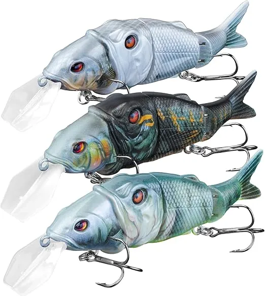 3PCS Lifelike Multi-Jointed Swimbait, Bass Fishing Lure for Freshwater and Saltwater, Slow Sinking, Mustad Hook, Angler's Gift, for Pike Largemouth Bass, 1/2oz, 3/4oz and 1 1/4oz