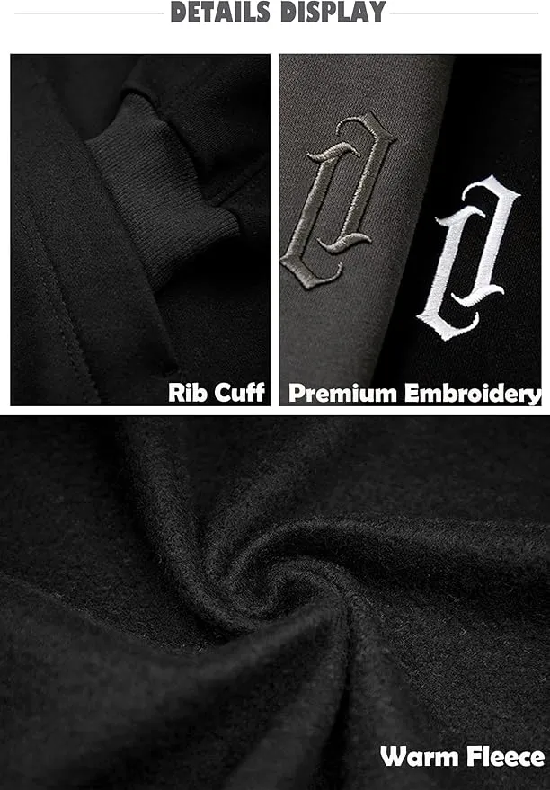 Fleece Hoodies for Men Cowl Neck Sweatshirts Casual Pullover Fall Winter Loose Fit Tops with Embroidery