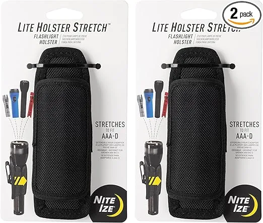 Nite Ize Lite Holster Stretch Flashlight Holster - Belt Clip Flashlight Holder - Soft Hip Clip for Convenient Tactical Flashlight Use - 2 Count (2 Pack)