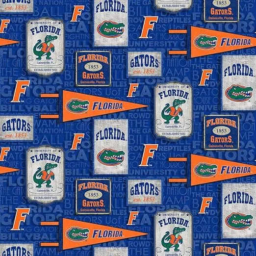 University of Florida Gators Cotton Fabric with Vintage Pennant Design-Sold by The Full Yard