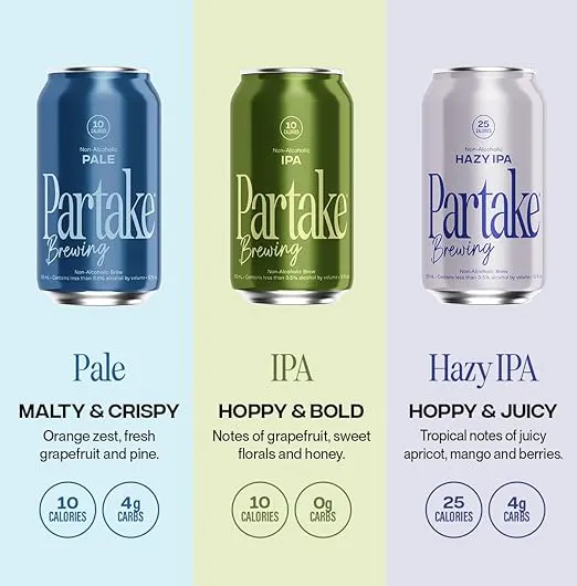 Partake Brewing Craft Non Alcoholic Beer, Discovery Pack 6 Pack x 12 Fl Oz Cans, Low Calorie, Low Carb, Award Winning Taste, All Natural Ingredients, Great Tasting Beer Without the Empty Calories