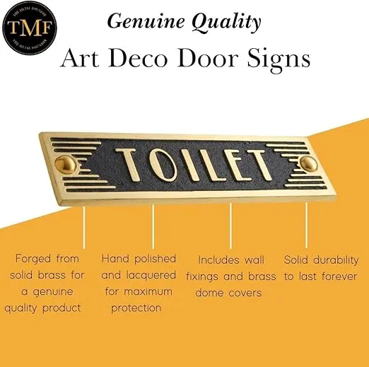 The Metal Foundry Toilet Metal Door Sign. Art Deco Style Home Décor Accessories Door Or Wall Brass Plaque. Handmade in England.