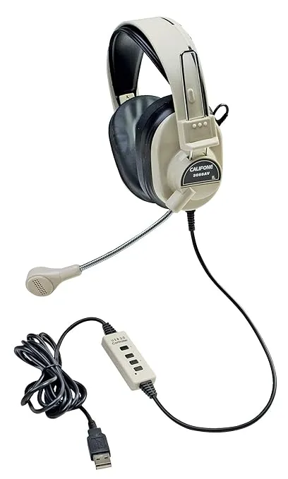 Califone 3066AV-USB Deluxe Over-Ear Stereo Headset with Gooseneck Microphone, USB Plug, Beige, Each