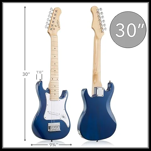 Ashthorpe 30-inch Beginner Electric Guitar Kit with Amplifier (Blue), Basic Starter Package w/Gig Bag, Strings, Strap, Picks