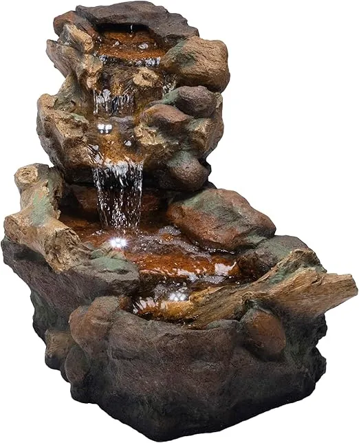 Alpine Corporation 41" Long Indoor/Outdoor Stone River Rock Fountain With LED Lights